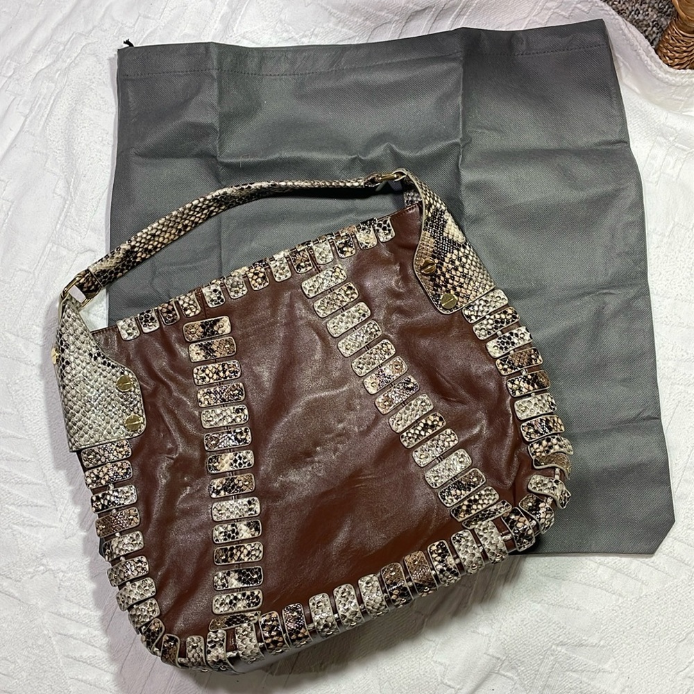 Danielle Nicole New York Large Hobo Purse Brown & Snake Print Gold Hardware
